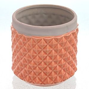 Orange and Gray All-Over Diamond Pattern Textured Ceramic Flower Pot